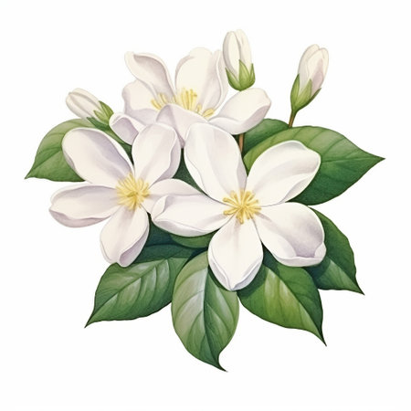 Bouquet of white jasmine flowers. Watercolor illustration.の素材