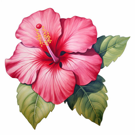 Pink hibiscus flower isolated on white background. Vector illustration.の素材