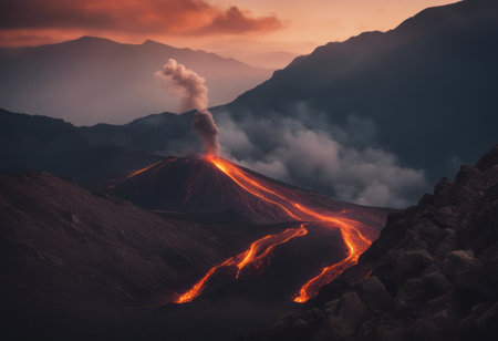 Volcanic eruption at Mount Bromo, Java, Indonesia.の素材