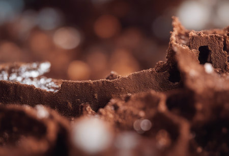 close up view of chocolate pieces on blurred background, shallow depth of fieldの素材