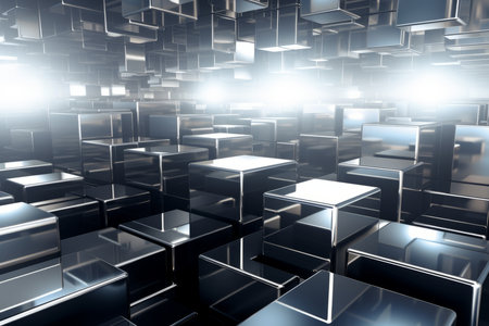3d rendering of abstract metallic cubes in black and white colors backgroundの素材