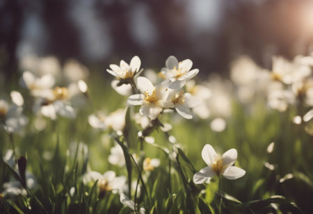 Beautiful white daffodil flowers blooming in spring gardenの素材