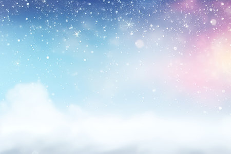 Winter background with snowflakes in the sky. Christmas background.の素材