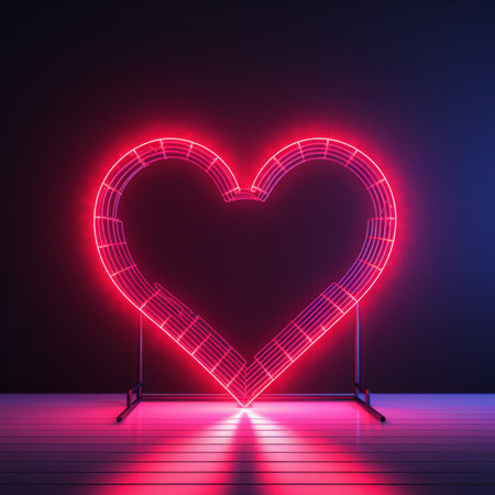 Neon heart on a dark background. 3d rendering, 3d illustration.の素材