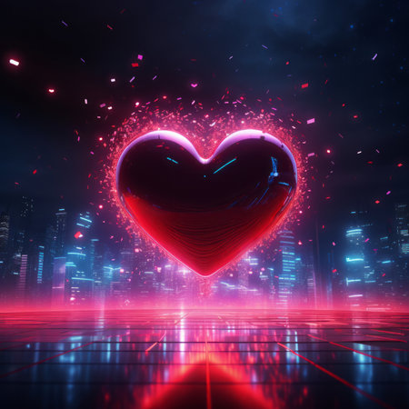 3d rendering of Valentine's day abstract background with neon lights and heartの素材
