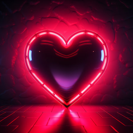 Neon heart on a dark background. 3d rendering, 3d illustration.の素材