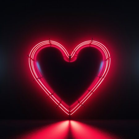 Neon heart on dark background. Love concept. 3D Renderingの素材