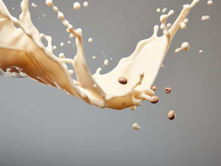 Splash of white milk isolated on gray background. 3d renderingの素材