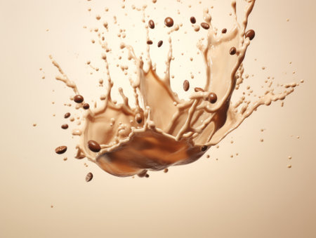 Coffee splash, isolated on beige background. Closeup.の素材