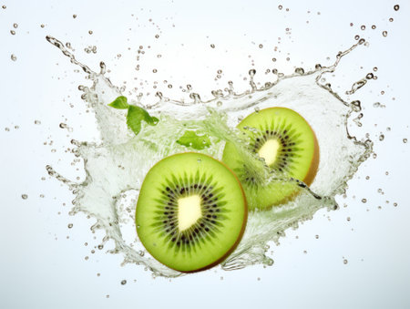 Kiwi in water splashの素材
