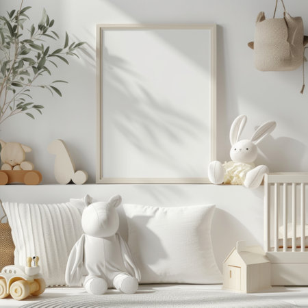 Mock up poster frame in children room interior background, 3D renderの素材