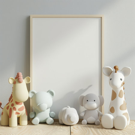 Mock up poster frame in children room interior, 3d renderの素材