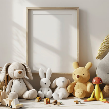 Mock up poster frame in children room interior background, 3D renderの素材