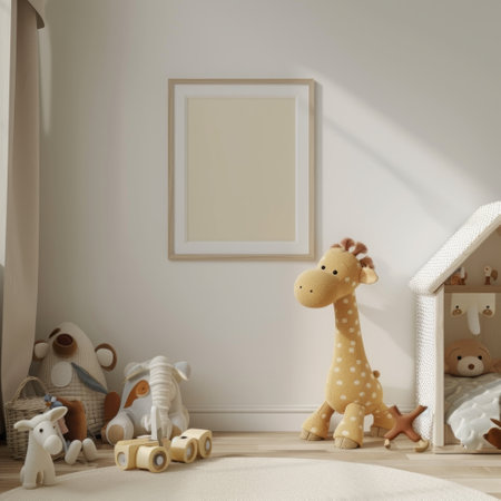 Mock up poster frame in children room interior background, 3d renderの素材