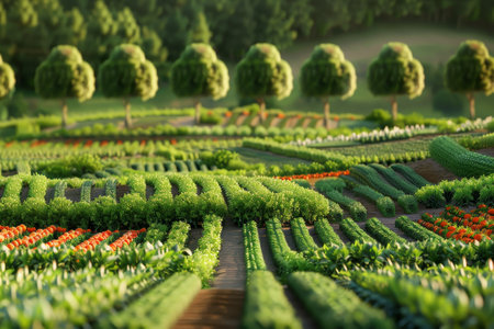 Beautiful flower garden in the morning with sun light, stock photoの素材