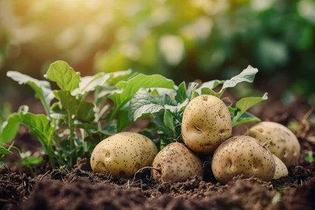 Potatoes in the field. Harvesting potatoes. Vegetable garden.の素材