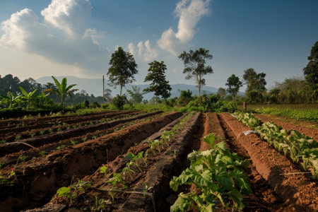 Cucumber field in the morning at Chiang Mai, Thailandの素材