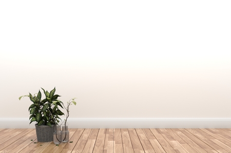 Interior with plants on empty wall background,3D renderingの写真素材