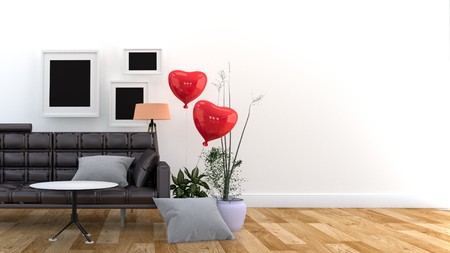 Black Sofa and Pillows. 3D renderingの写真素材