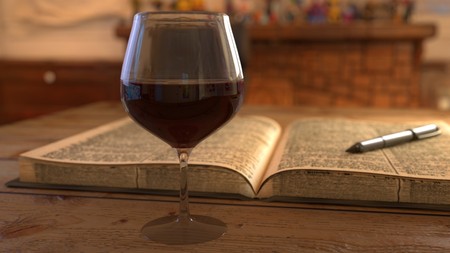 Wine with background book and pen. 3D renderingの写真素材