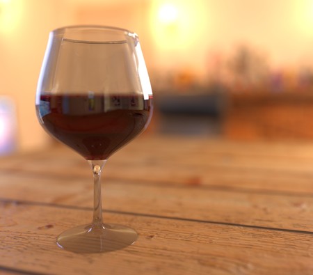 Wine glass on wooden. 3D renderingの写真素材