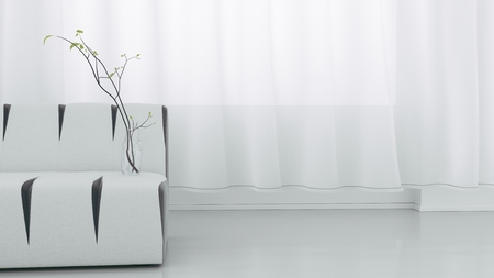 White sofa and plant in white room. 3D renderingの写真素材