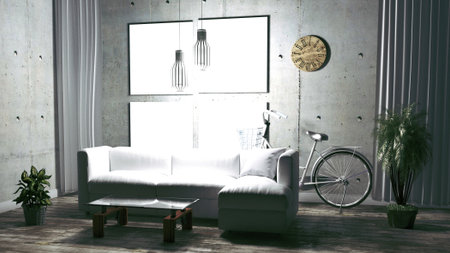 Modern Loft Style Interior Design. 3D Rendering