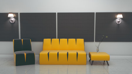 Modern living room interior in scandinavian style 3d render.