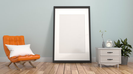 Yellow Leather Chair - Room interior on white wall background. 3D rendering