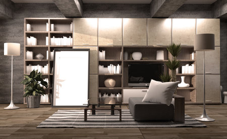 Smart Tv on Modern room interior. 3D rendering