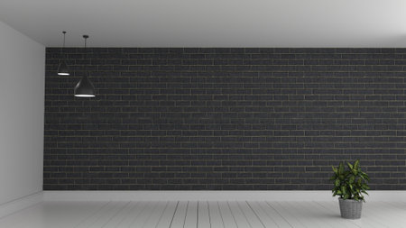 Black brick wall and white wooden ,Modern loft style. 3D rendering