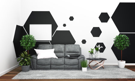 Room modern tropical style with composition - minimal design. 3D rendering