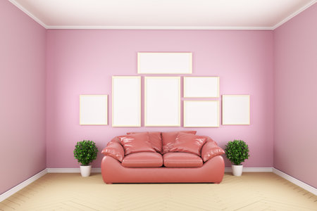 Pink room -Beautiful room, Empty room , Modern bright interior. 3D renderingの写真素材