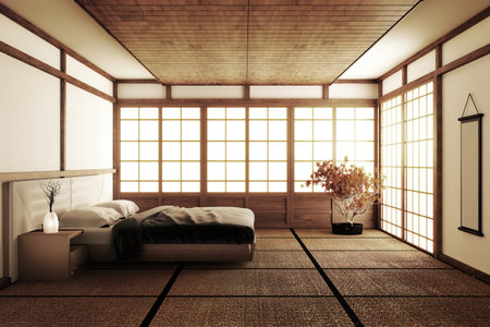 Interior Luxury modern Japanese style bedroom mock up, Designing the most beautiful. 3D renderingの写真素材