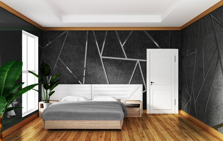 Loft bedroom interior with moulding gray concrete background,minimal designs.3d renderingの写真素材