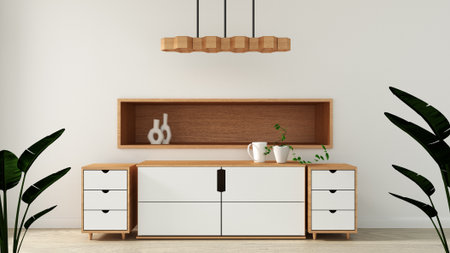 Mock up, cabinet in modern empty room, Japanese minimal zen room designs, 3d rendering