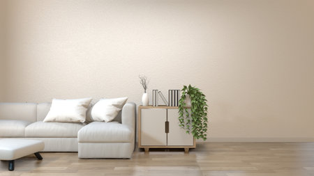 Modern zen living room with sofa and furniture Japanese style. 3D rendering