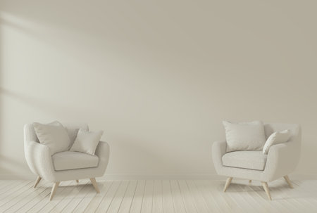mock up Interior with gray armchair and decoration plants in living room with white wall. 3D renderingの写真素材