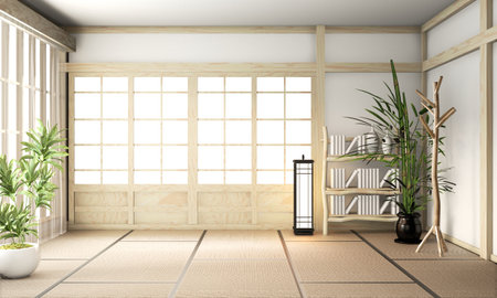 Big Ryokan, room interior design zen japanese style and wooden room design minimal. 3D renderingの写真素材