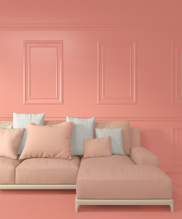 Mock up Room color living coral interior design and decoration. 3D renderingの写真素材