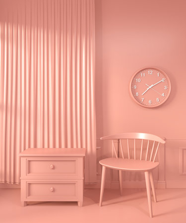 Living coral room interior with Sofa and decoration color living coral style. 3D renderingの写真素材