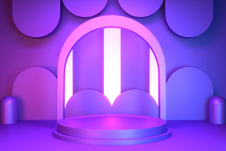 gradients purple and blue abstract podium showcase. 3D rendering