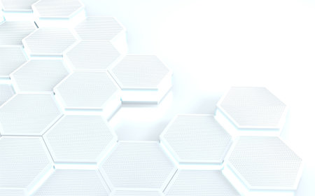 futuristic concept hexagon white abstract showcase. 3D rendering