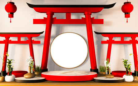 Podium - Pedestal for traditional Japanese products for editing. 3D redneringの写真素材