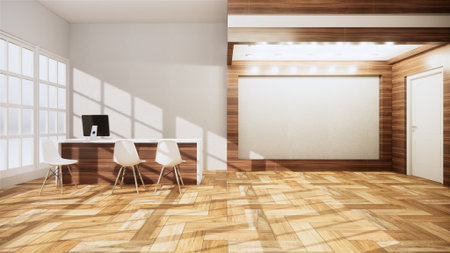 Mock up scene office Desk standing in office. 3d renderingの写真素材