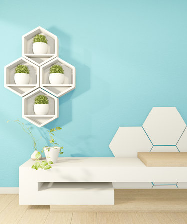 Tv cabinet in tropical mint room Japanese - zen style,minimal designs. 3D renderingの写真素材
