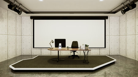 Studio - Modern Film Studio with white Screen. 3D rendering