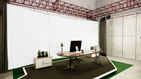 Studio - Modern Film Studio with white Screen. 3D rendering