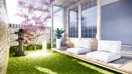 Japanese garden tropical exterior design japan style.3D renderingの写真素材