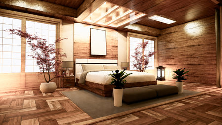 bedroom japanese interior design.3D rendering